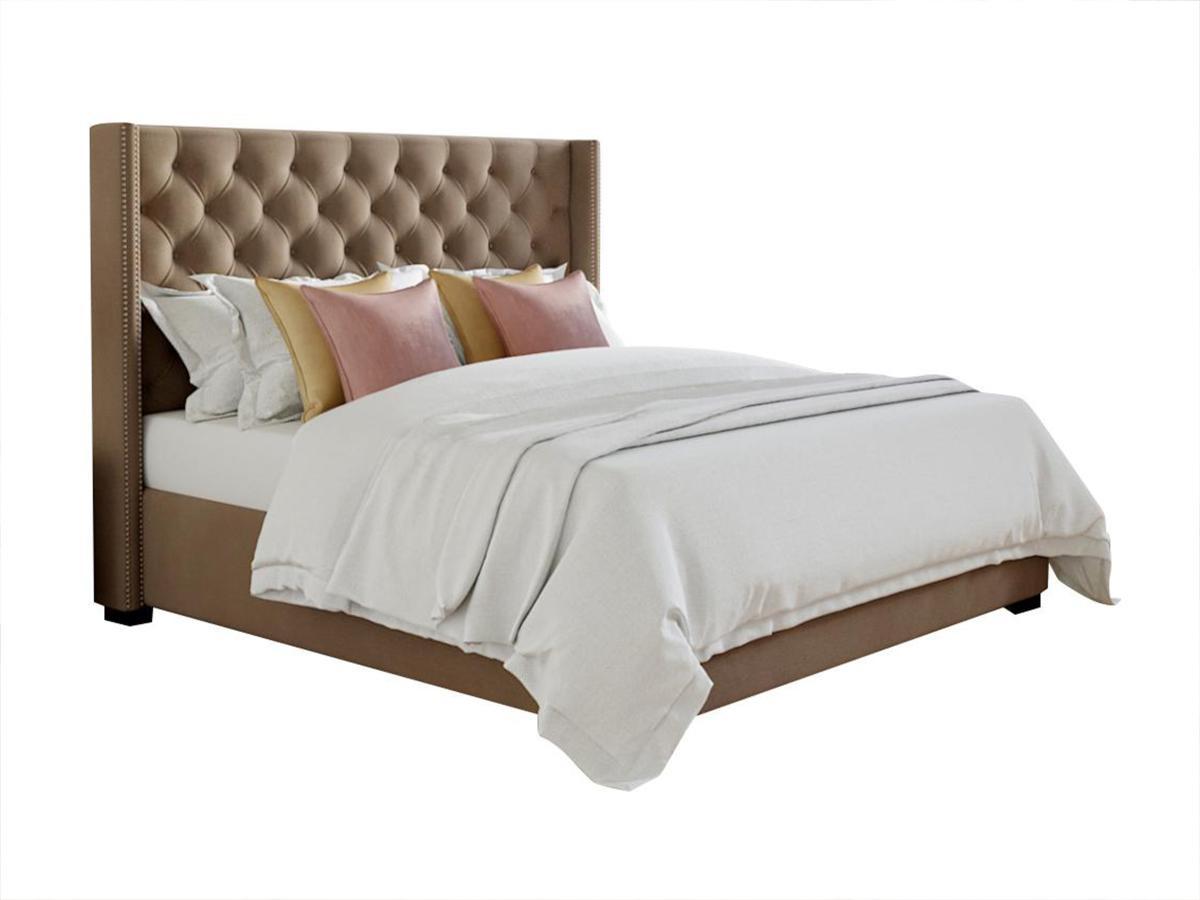 Vente-unique Letto matrimoniale con testiera capitonné 180 x 200 cm in Tessuto Beige - MASSIMO  