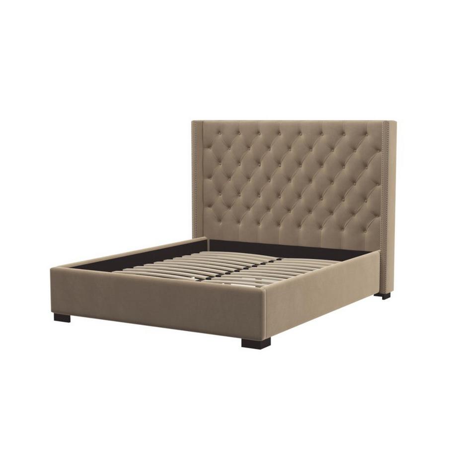 Vente-unique Letto matrimoniale con testiera capitonné 180 x 200 cm in Tessuto Beige - MASSIMO  