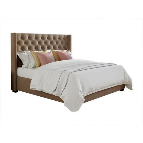 Vente-unique Letto matrimoniale con testiera capitonné 180 x 200 cm in Tessuto Beige - MASSIMO  