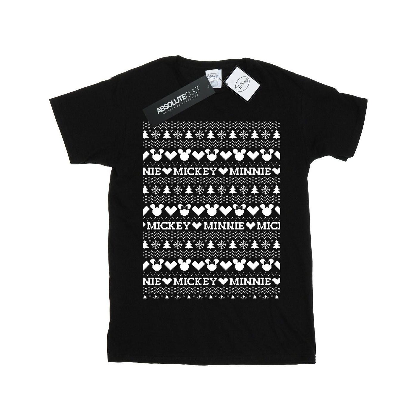 Image of Mickey And Minnie Christmas Fair Isle Tshirt Unisex Schwarz 140/146