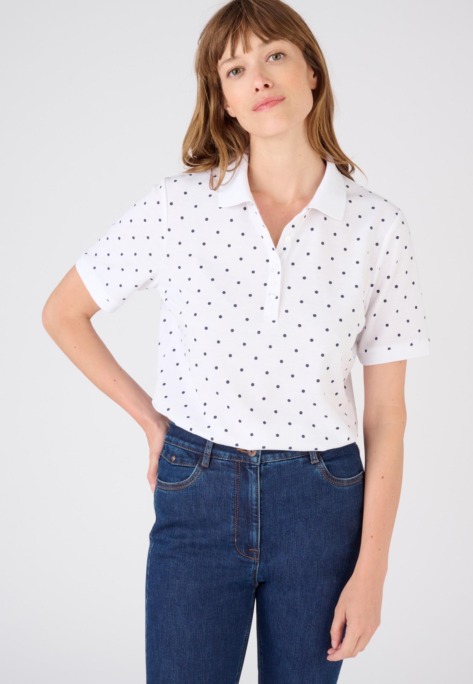 Image of Kurzärmeliges Poloshirt, Steppmasche. Damen Weiss 54/56