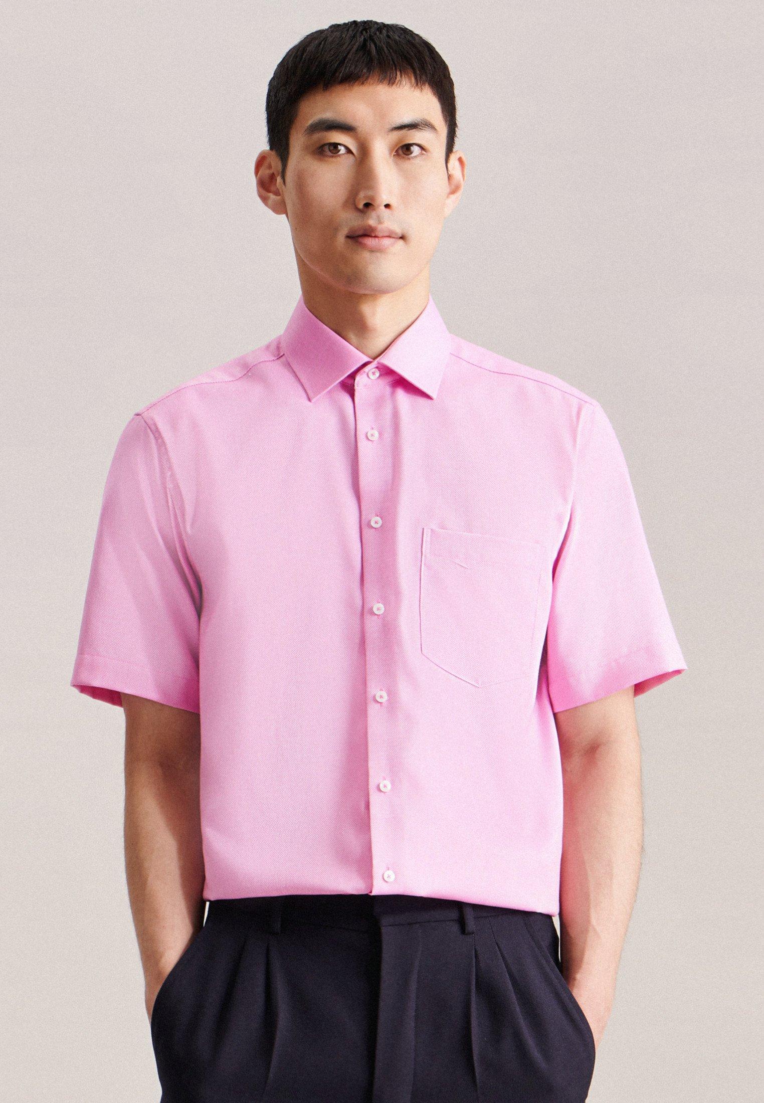 Image of Business Hemd Regular Fit Kurzarm Uni Herren Pink 38