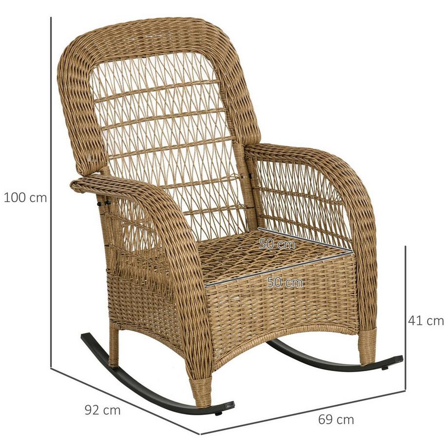 Northio Rattan Schaukelstuhl, Schaukelsessel Mit Kissen, Gartenstuhl Mit Waschbaren Polsterbezüge, Loungemöbel Für Hinterhof, Gelb, 69 X 92 X 100 Cm  