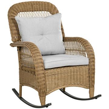 Chaise À Bascule En Rotin, Chaise À Bascule Avec Coussins, Chaise De Jardin Avec Housses De Rembourrage Lavables, Meubles De Salon Pour Jardin, Jaune, 69 X 92 X 100 Cm