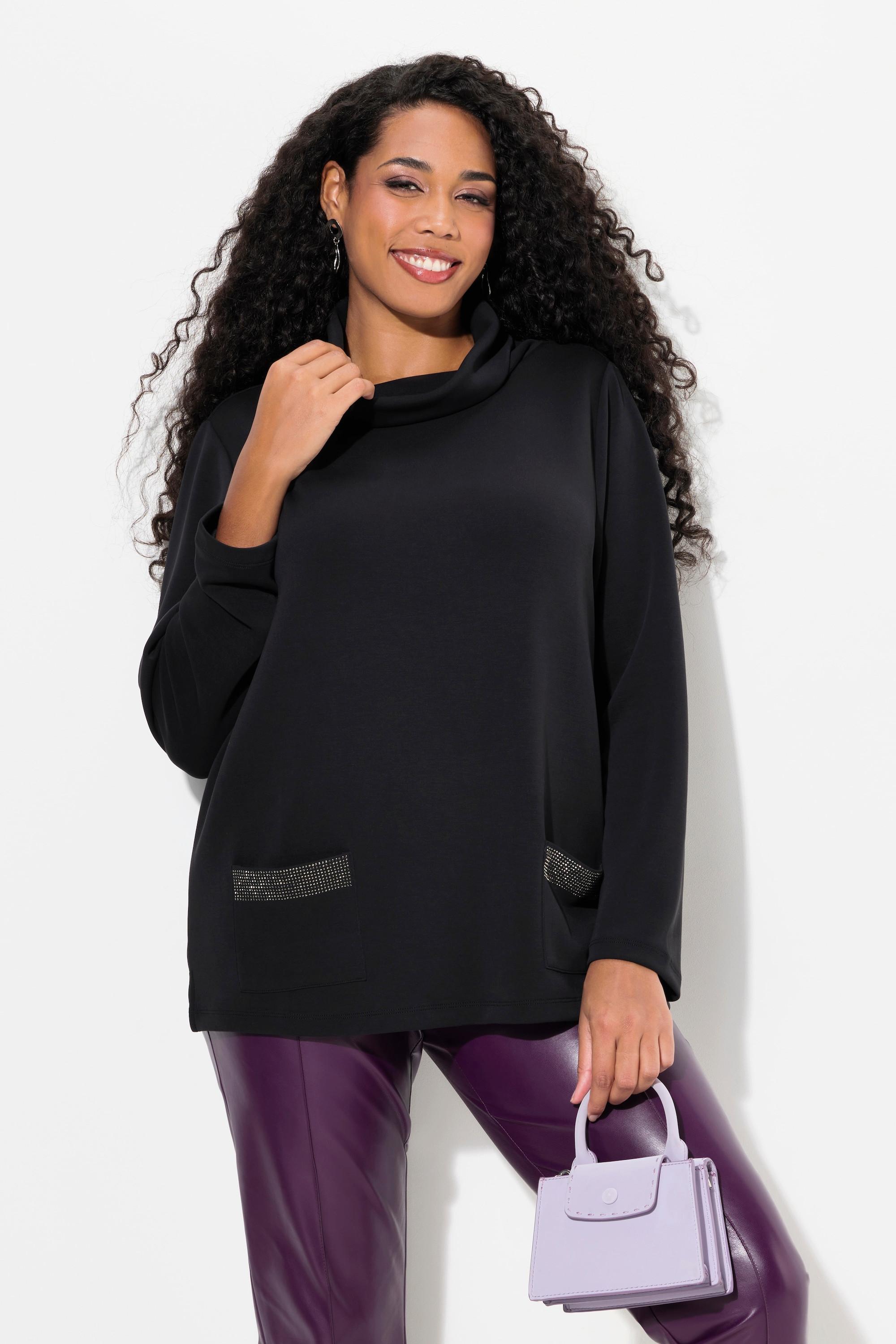 Ulla Popken Sweat-shirt Poches Strass Col Montant Coupe Boxy  