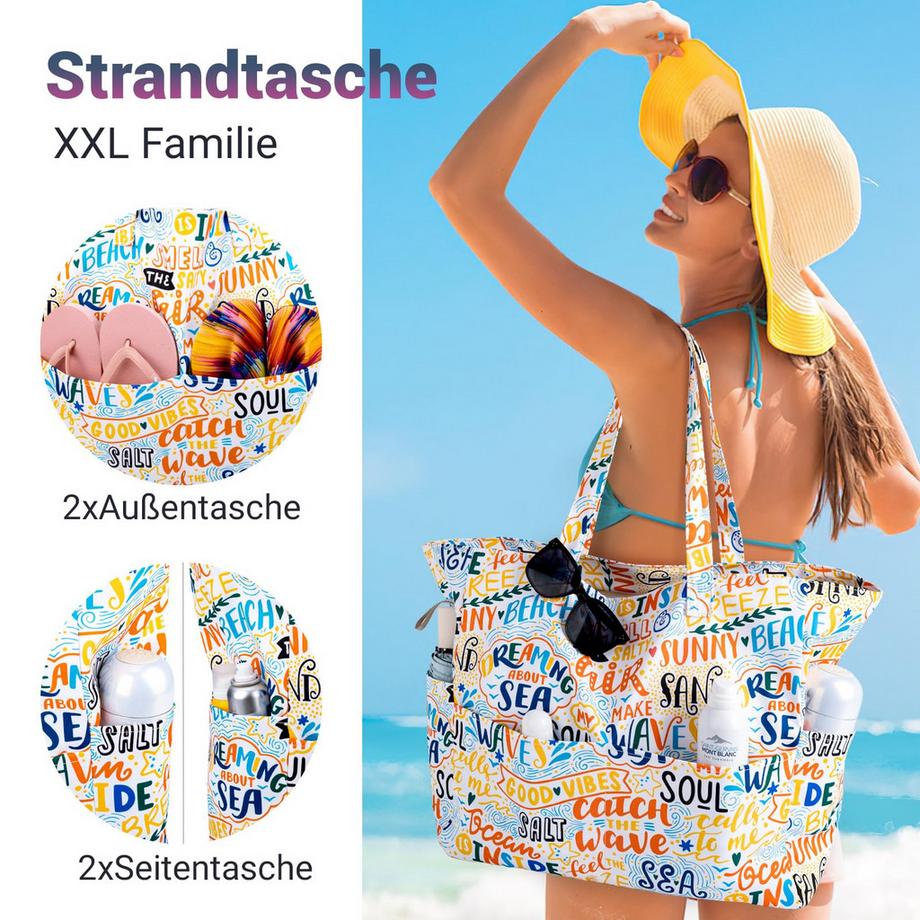 Only-bags.store Strandtasche mit Reißverschluss Leichte faltbare große Schwimmbadtasche  