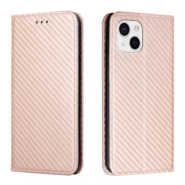 iPhone 14 Plus - Carbon Look Flip Case Cover rosa