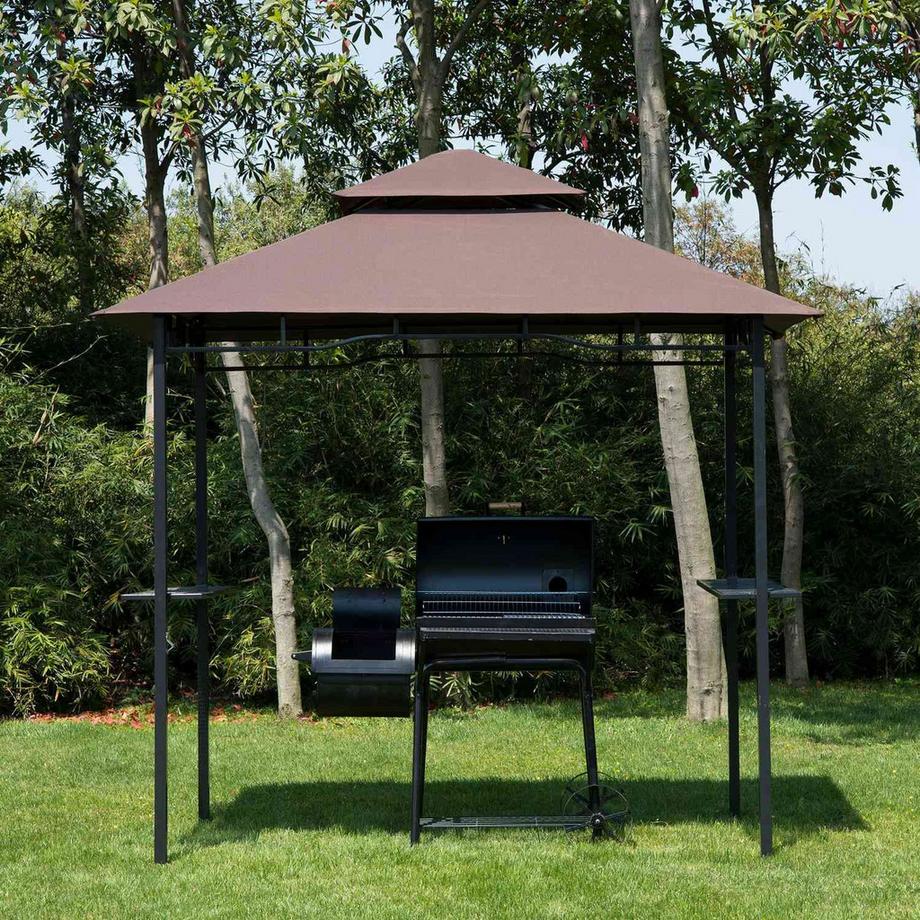 Northio Padiglione Barbecue Tenda Da Giardino Ignifuga Doppio Tetto Marrone Caffè + Nero 245X148X252Cm  