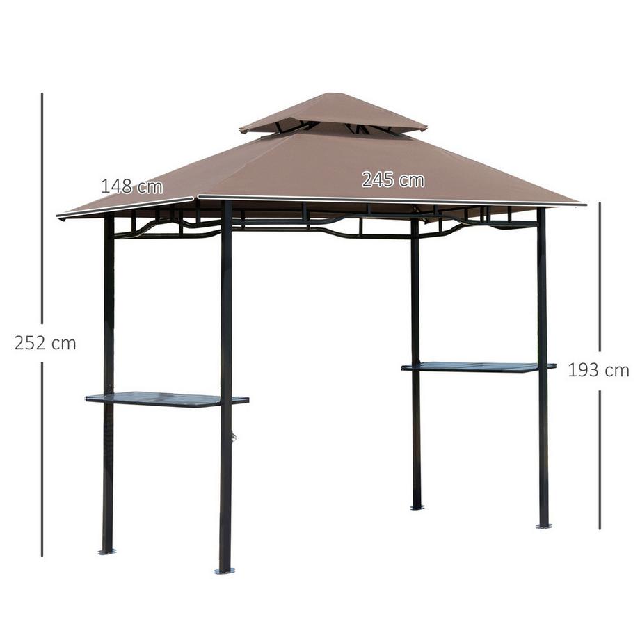 Northio Padiglione Barbecue Tenda Da Giardino Ignifuga Doppio Tetto Marrone Caffè + Nero 245X148X252Cm  