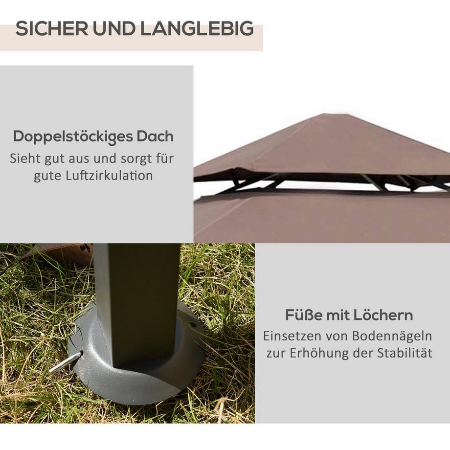 Northio Padiglione Barbecue Tenda Da Giardino Ignifuga Doppio Tetto Marrone Caffè + Nero 245X148X252Cm  