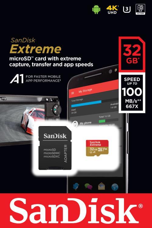 SanDisk  Carte Mémoire Sandisk Extreme PLUS MicroSDHC 32Go 95Mo/seconde UHS-I avec adaptateur SD 