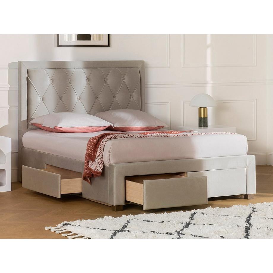 Vente-unique Letto con cassetti 180 x 200 cm in Tessuto Velluto Beige + Materasso - LEOPOLD  