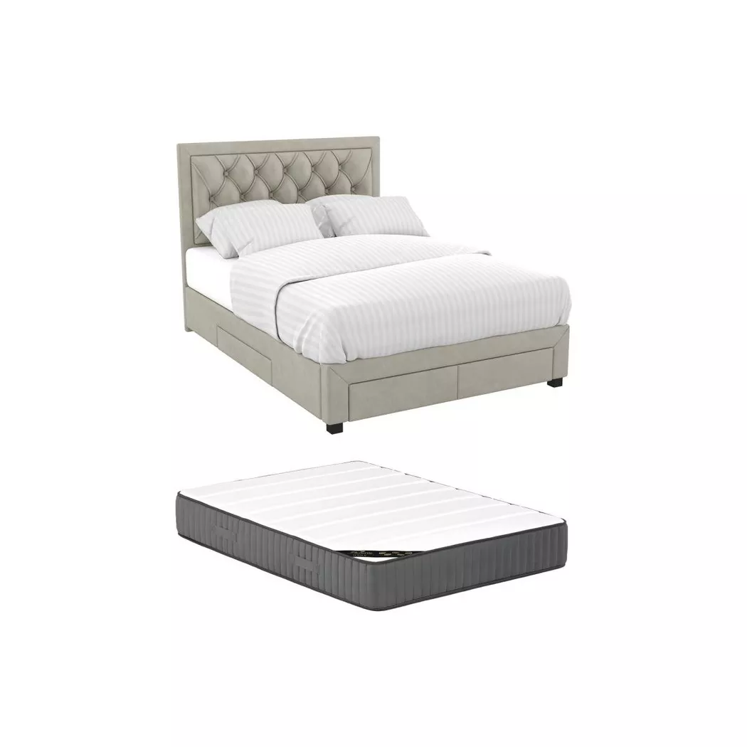 Vente-unique - Lit avec tiroirs 180 x 200 cm - Tissu velours - Beige + Matelas - leopold