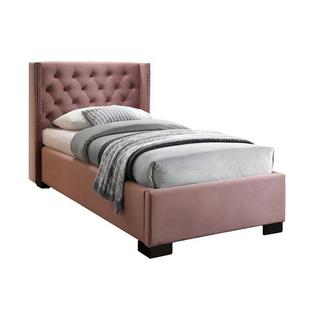 Vente-unique Letto testata capitonné - 90 x 200cm - Velluto rosa - MASSIMO  