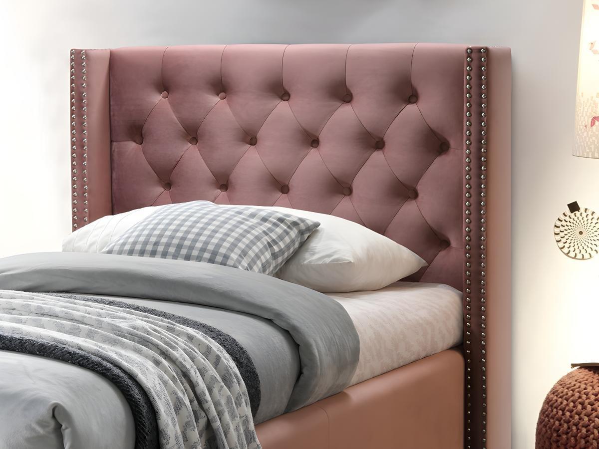 Vente-unique Letto testata capitonné - 90 x 200cm - Velluto rosa - MASSIMO  