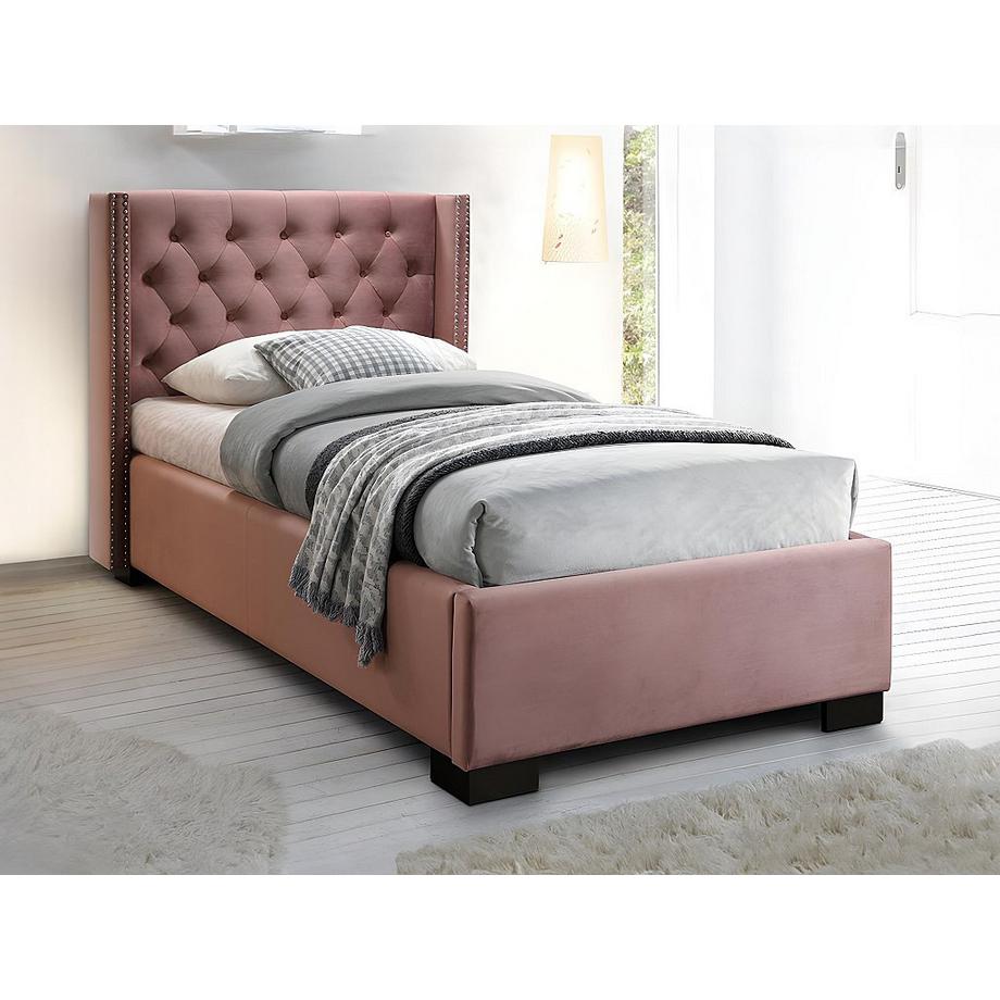 Vente-unique Letto testata capitonné - 90 x 200cm - Velluto rosa - MASSIMO  