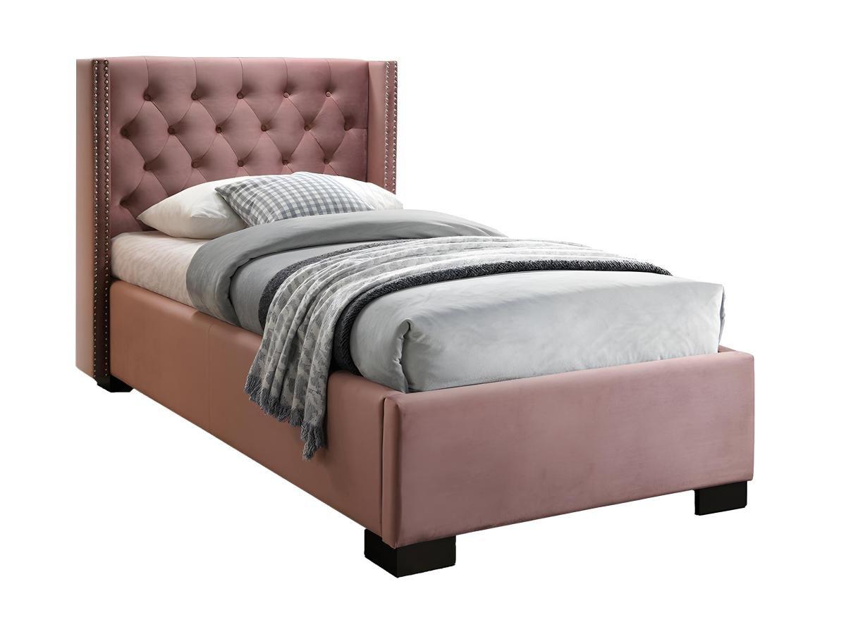 Vente-unique Letto testata capitonné - 90 x 200cm - Velluto rosa - MASSIMO  