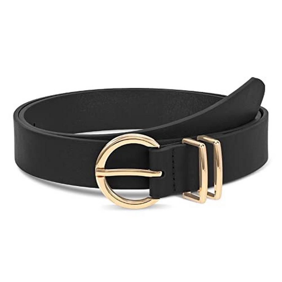 Ceinture en cuir boucle dorée ceinture en cuir pour robe pantalon jean, noir, 100cm