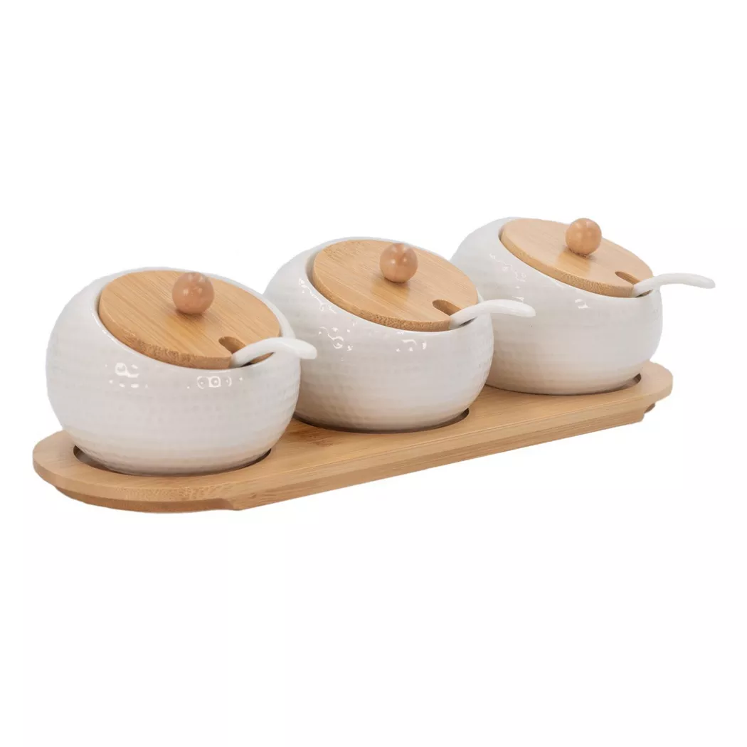 Intirilife - 3er Set Gewürzdosen Zuckerdose aus Porzellan, 3 Stück, Weiss