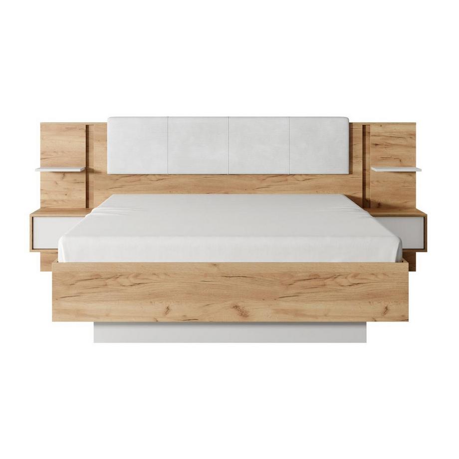 Vente-unique Letto con contenitore con comodini Con LED 160 x 200 cm Naturale e Bianco - ELYNIA  