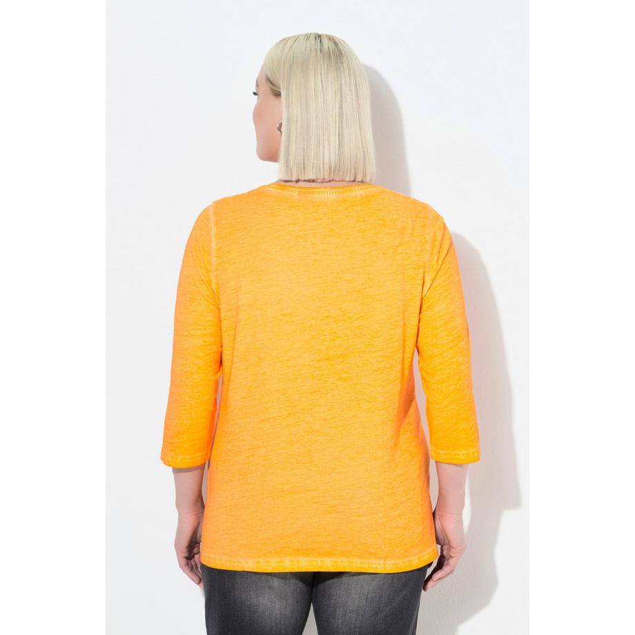 Ulla Popken Shirt Schriftdruck A-Linie V-Ausschnitt 3/4-Arm  