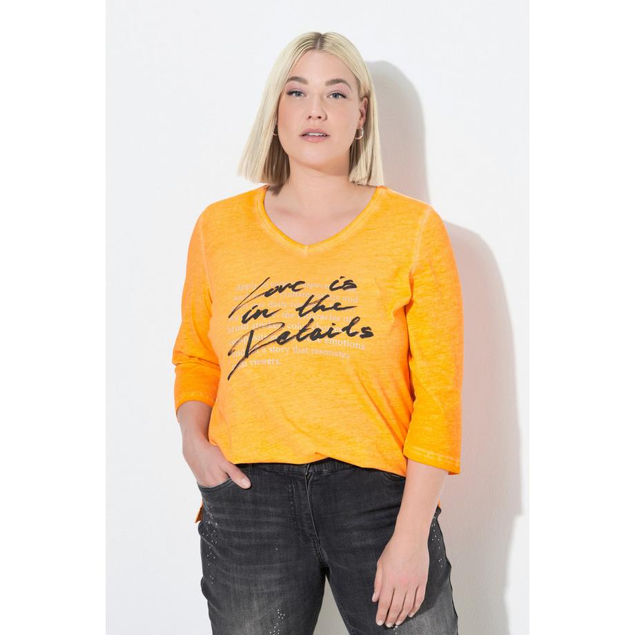 Ulla Popken Shirt Schriftdruck A-Linie V-Ausschnitt 3/4-Arm  