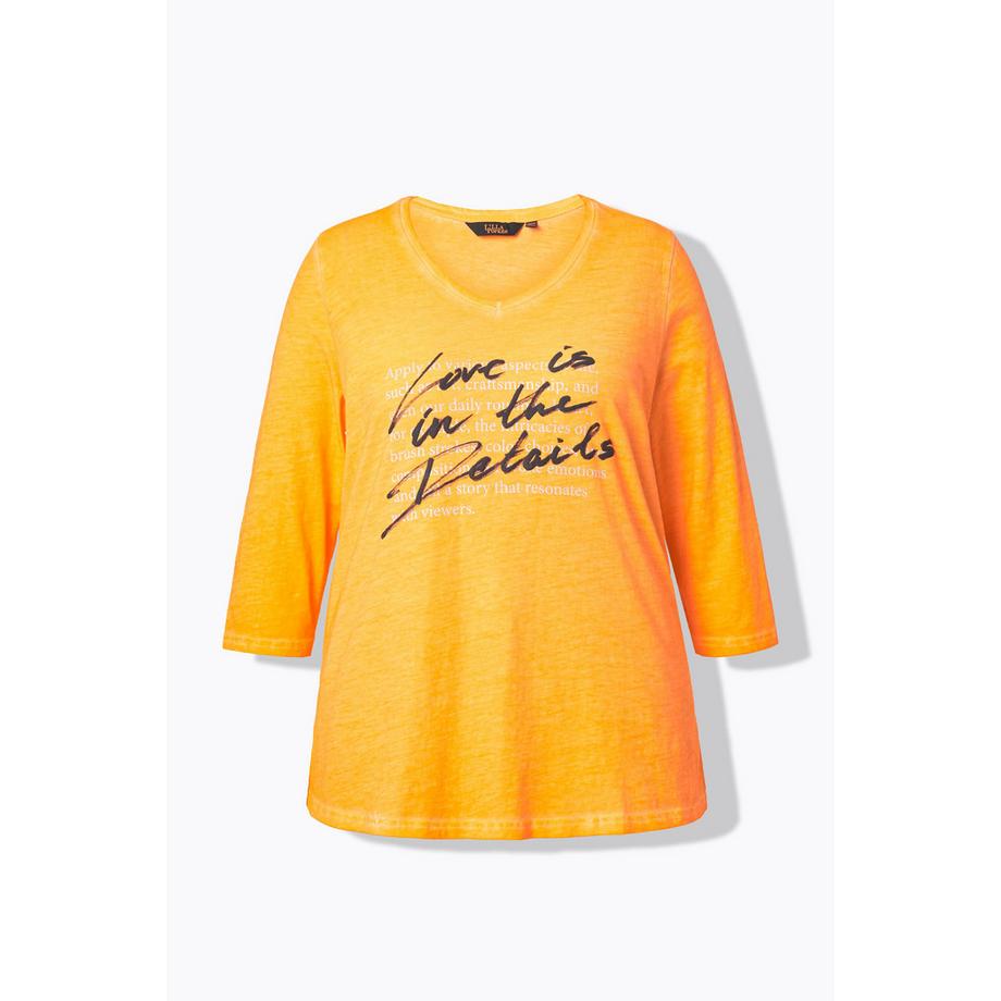 Ulla Popken Shirt Schriftdruck A-Linie V-Ausschnitt 3/4-Arm  