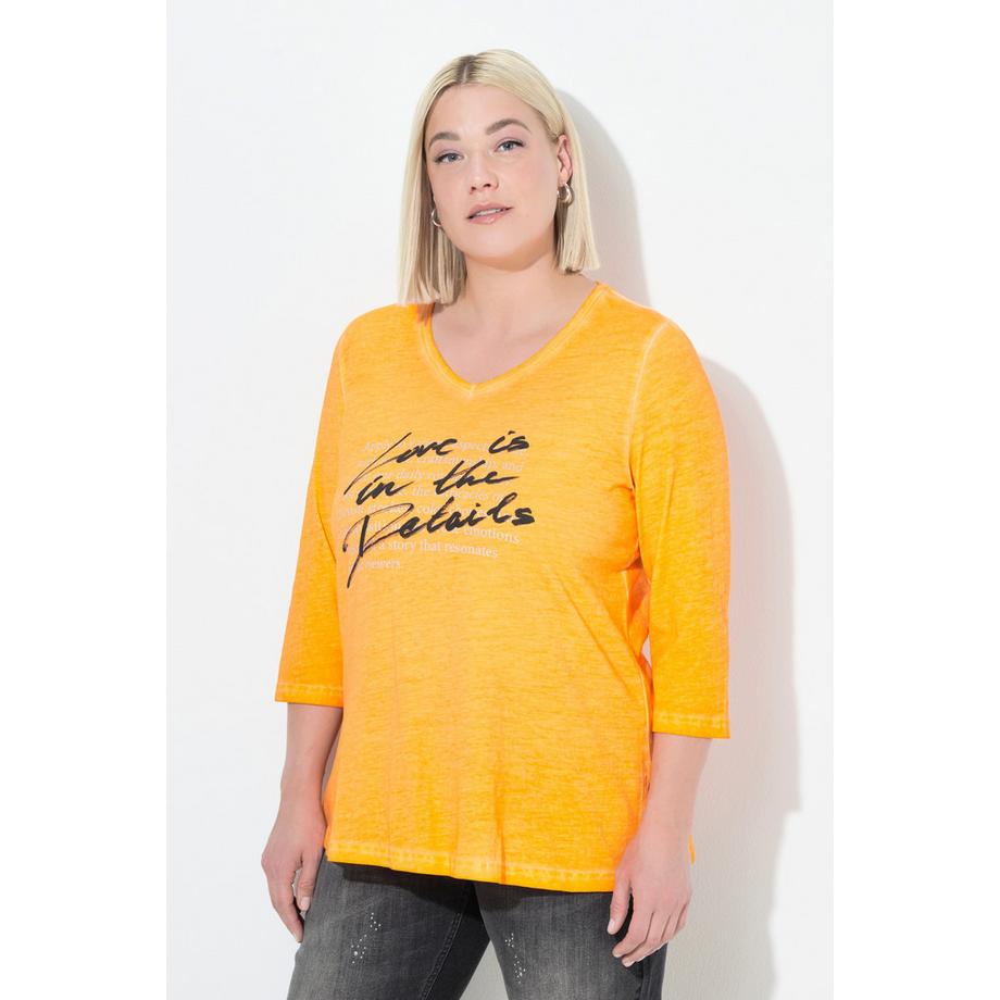 Ulla Popken Shirt Schriftdruck A-Linie V-Ausschnitt 3/4-Arm  