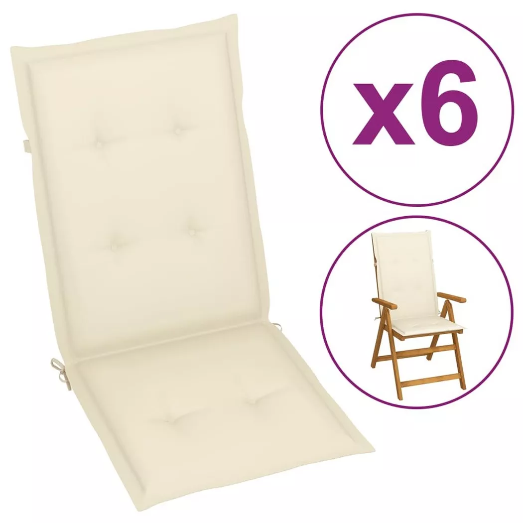 Coussins de chaise de jardin dossier haut lot de 6 crème tissu
