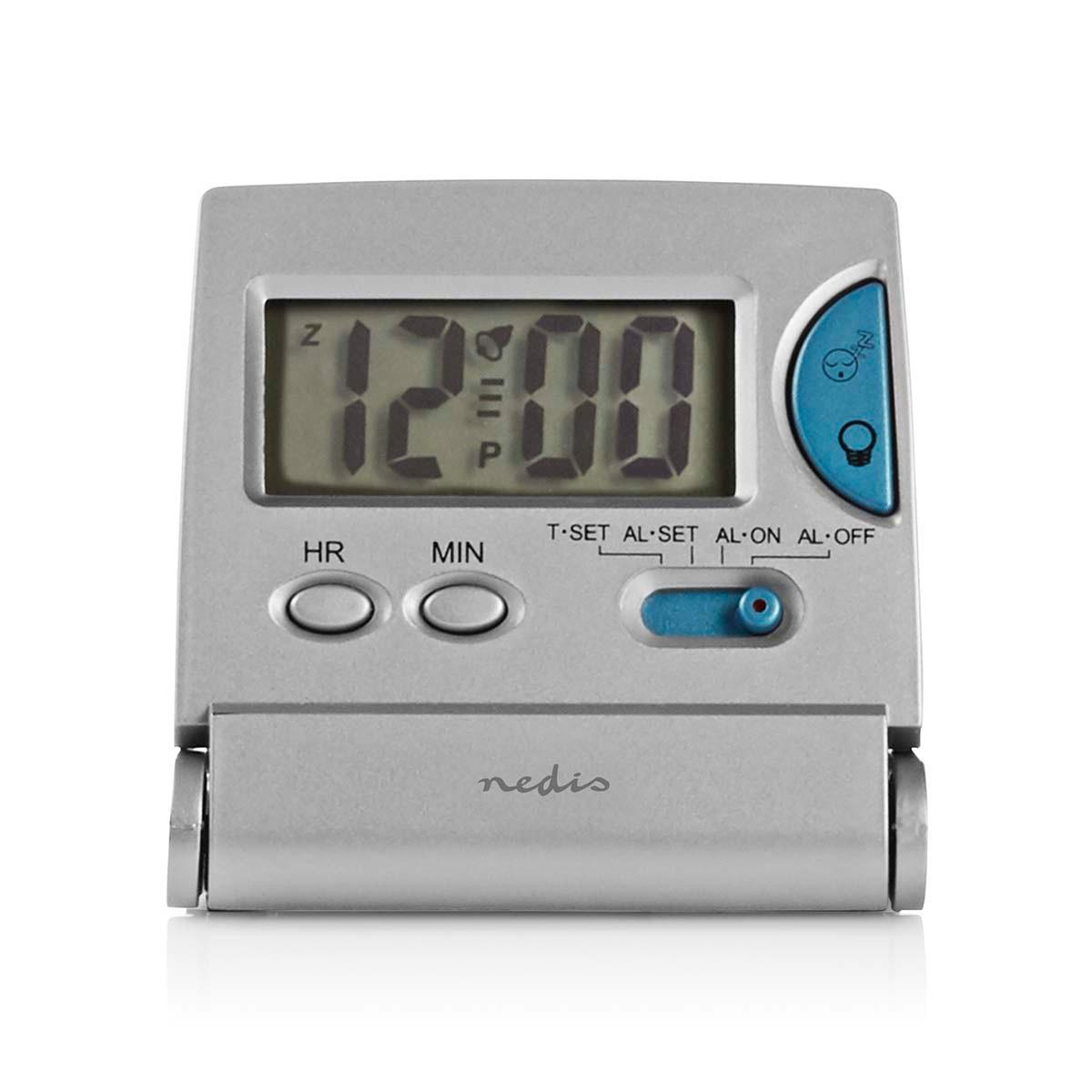 Image of Digitaler Tischwecker | LCD-Bildschirm mit Hintergrundbeleuchtung | 1,7 cm | Hintergrundbeleuchtung | Zusammenklappbar | Verwendbar für: Reisen | Snooze-Funktion | Ja | Silber Digitaler Tischwecker | LCD-Bildschirm mit Hintergrundbeleuchtung | 1,7 cm | Hi