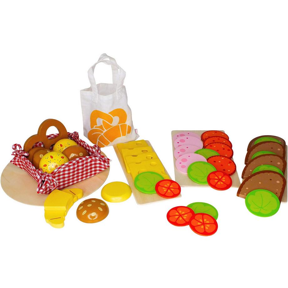 Activity-board  Accessoires de cuisine pour enfants Petits pains, tranches de pain, tranches de saucisse et tranches de fromage, avec salade et garniture de légumes, set de petits pains, pain 
