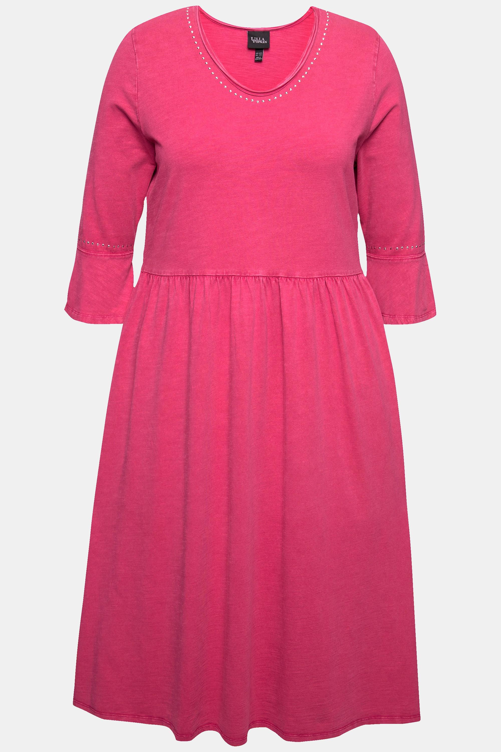 Ulla Popken  Jerseykleid, Rollkanten, A-Linie, V-Ausschnitt, 3/4-Arm 