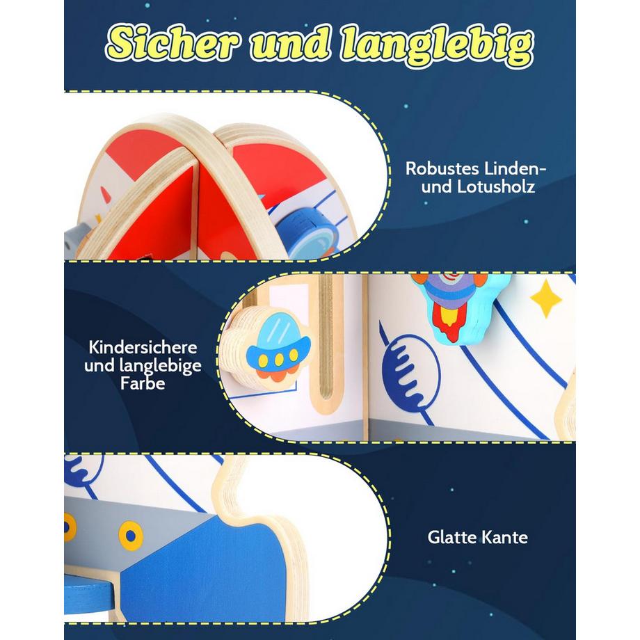 Activity-board  Raketenspielzeug Motorik-Würfel, Baby-Holzspielzeug, Motorik-Würfel, 6-in-1 