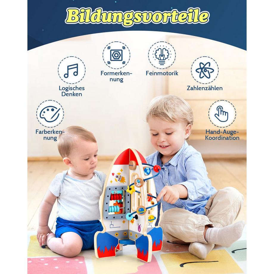 Activity-board  Raketenspielzeug Motorik-Würfel, Baby-Holzspielzeug, Motorik-Würfel, 6-in-1 