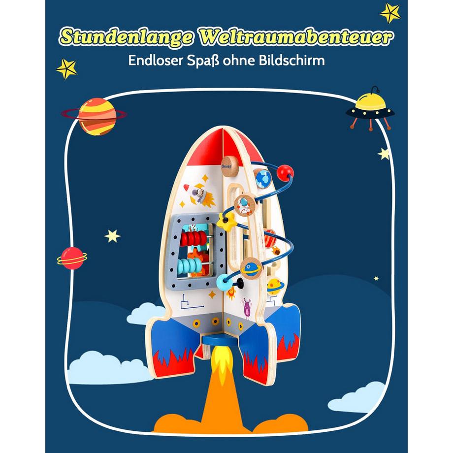 Activity-board  Raketenspielzeug Motorik-Würfel, Baby-Holzspielzeug, Motorik-Würfel, 6-in-1 