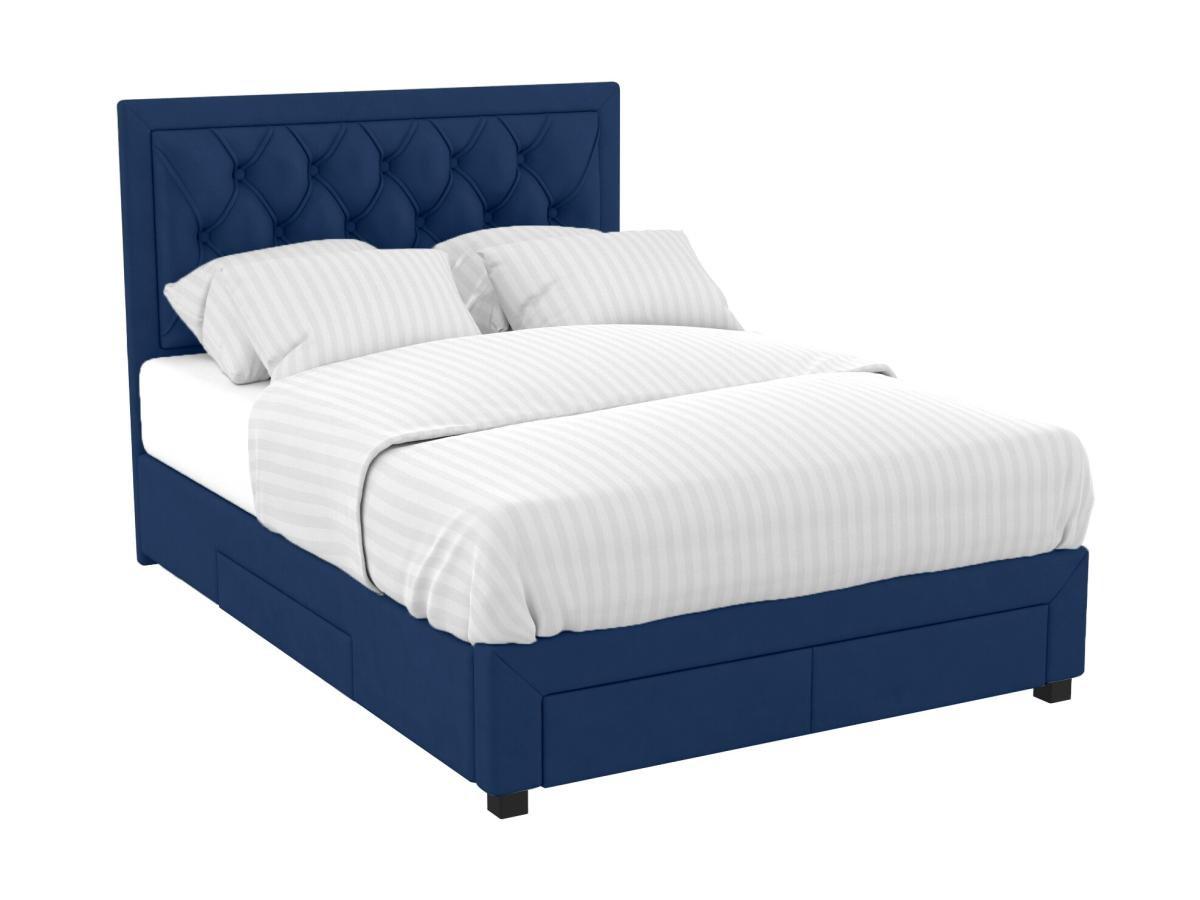 Vente-unique Letto matrimoniale con cassetti in Velluto Blu LEOPOLD  