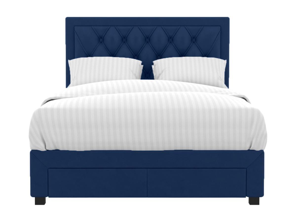 Vente-unique Letto matrimoniale con cassetti in Velluto Blu LEOPOLD  