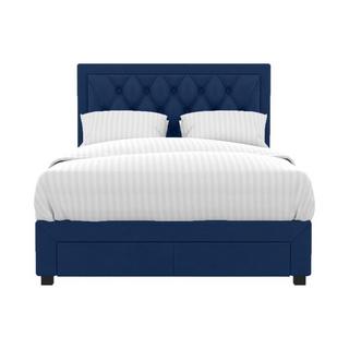 Vente-unique Letto matrimoniale con cassetti in Velluto Blu LEOPOLD  