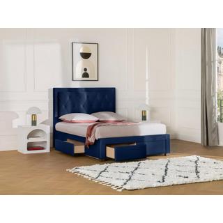 Vente-unique Letto matrimoniale con cassetti in Velluto Blu LEOPOLD  