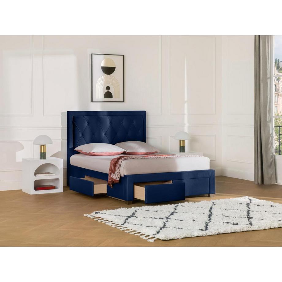 Vente-unique Letto matrimoniale con cassetti in Velluto Blu LEOPOLD  