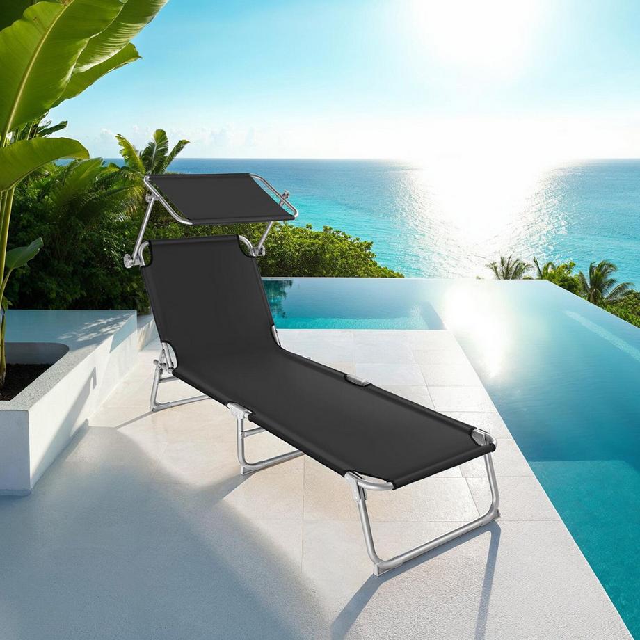 Tectake Gartenliege  klappbar stufenlos verstellbares Sonnendach  