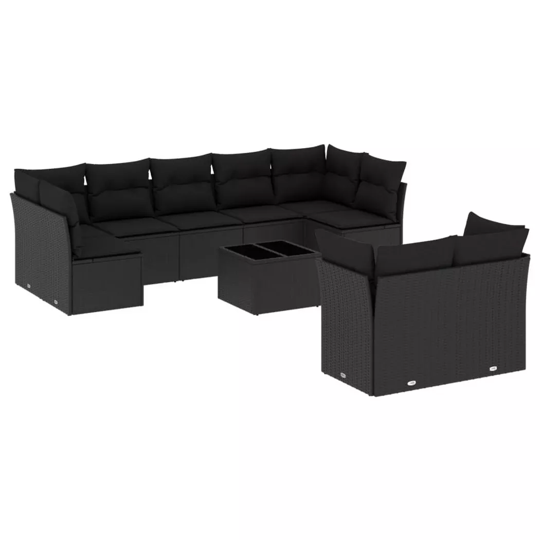 vidaXL 10-delige Loungeset met kussens poly rattan zwart3249994