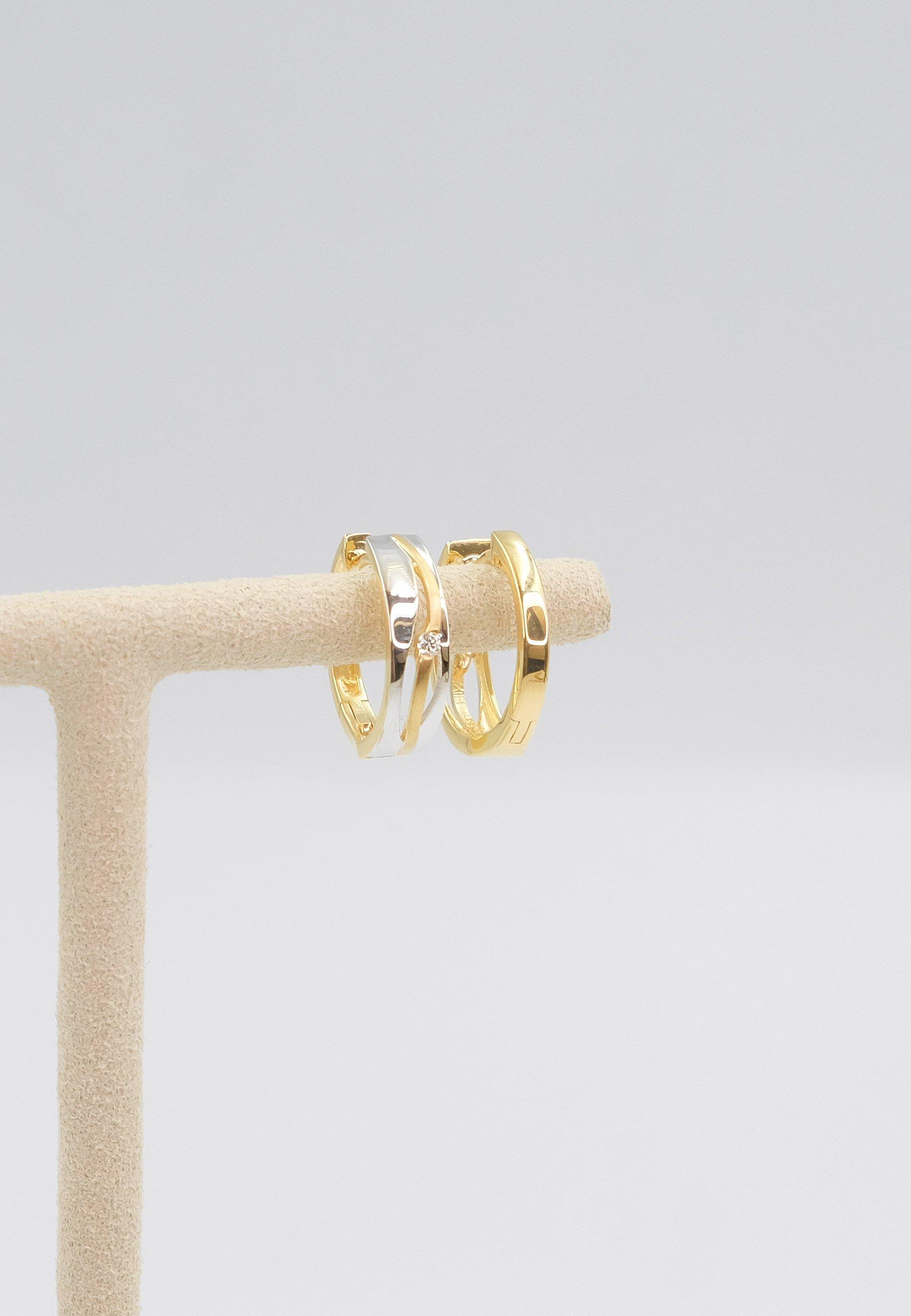 MUAU Schmuck  Creolen Bicolor Gelb-/Weissgold 750 Diamant 0.03ct. 14mm 