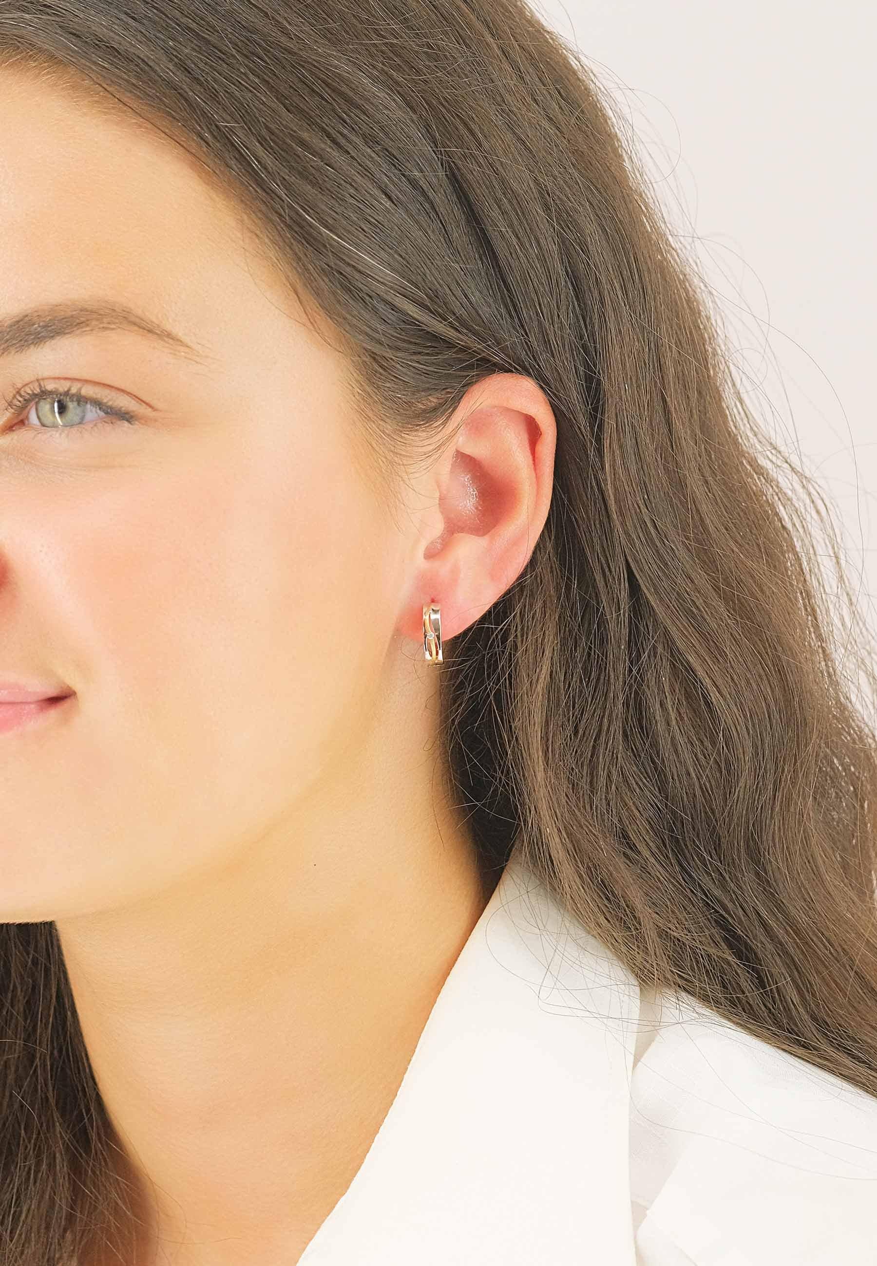 MUAU Schmuck  Creolen Bicolor Gelb-/Weissgold 750 Diamant 0.03ct. 14mm 