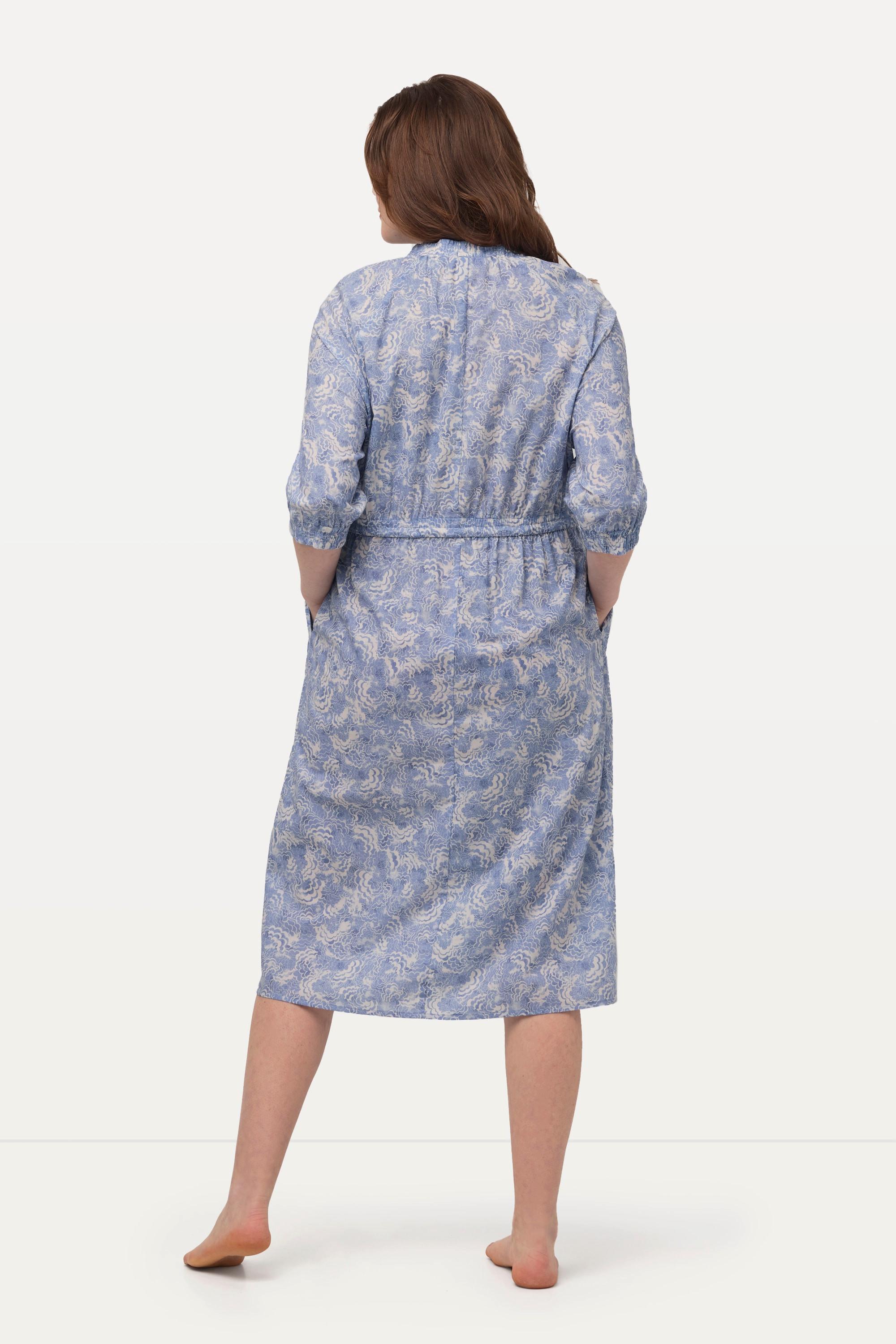 Ulla Popken Abito Girocollo Coulisse Maniche 3/4 Cotone Biologico  