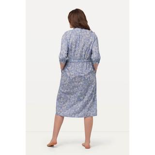 Ulla Popken  Robe, col rond, cordon, manches 3/4, coton bio 