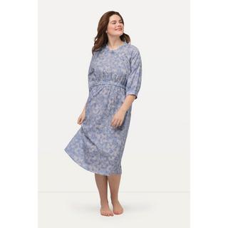 Ulla Popken  Robe, col rond, cordon, manches 3/4, coton bio 