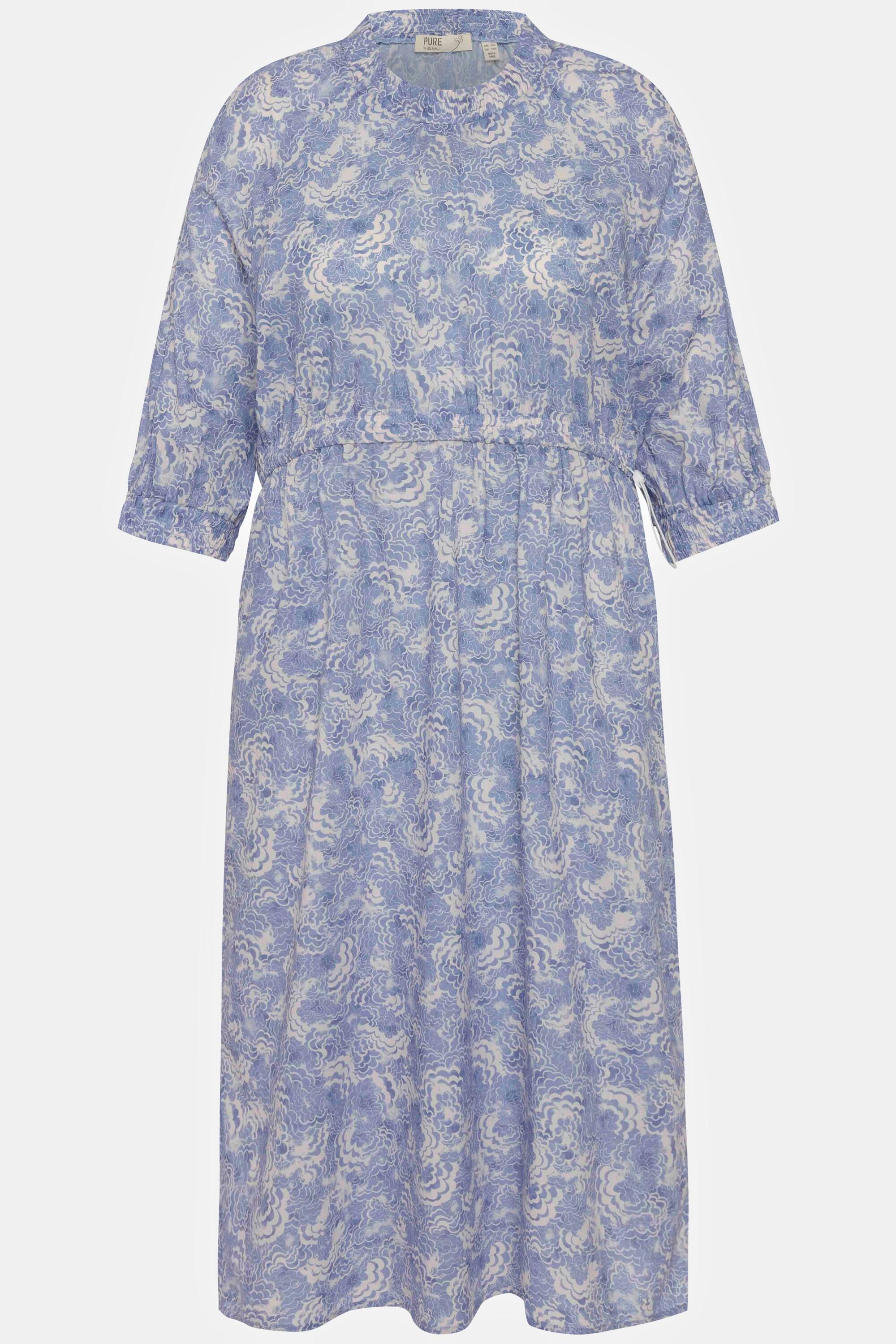 Ulla Popken Abito Girocollo Coulisse Maniche 3/4 Cotone Biologico  