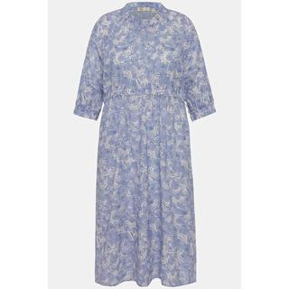 Ulla Popken  Robe, col rond, cordon, manches 3/4, coton bio 