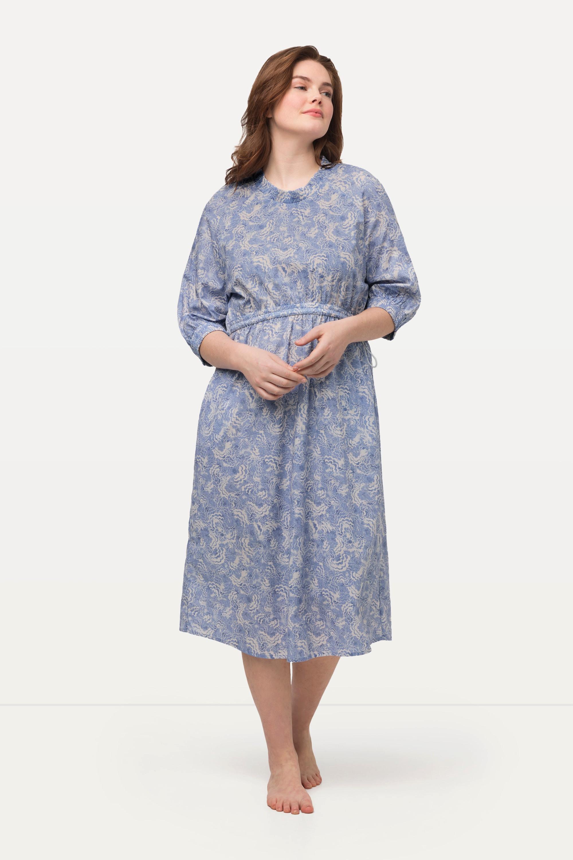 Ulla Popken Abito Girocollo Coulisse Maniche 3/4 Cotone Biologico  